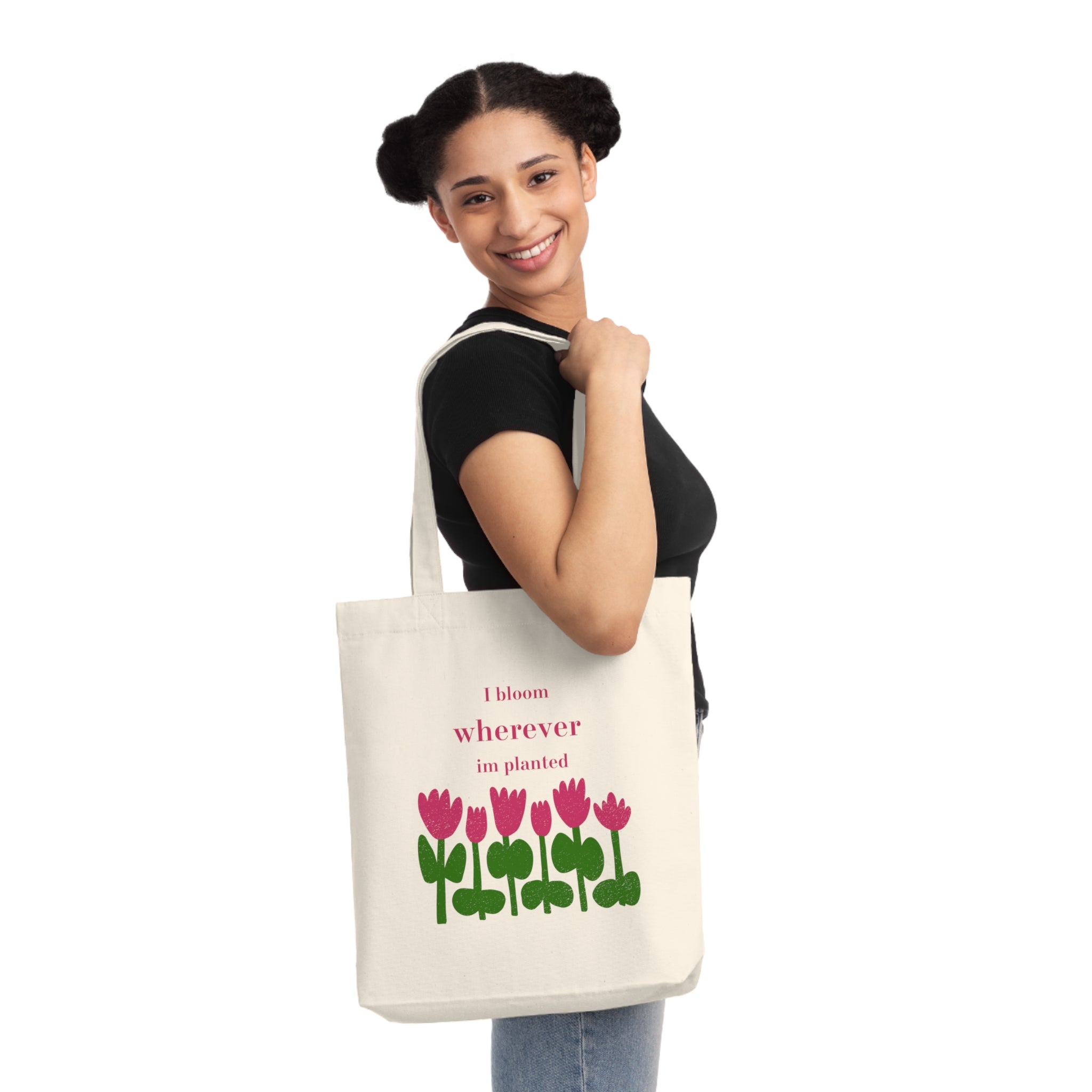 Quote Woven Tote Bag-I bloom